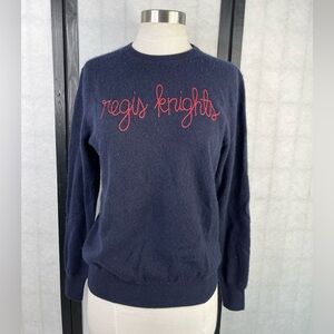 Lingua Franca Red and Blue Crew Neck Sweater with Bold Script